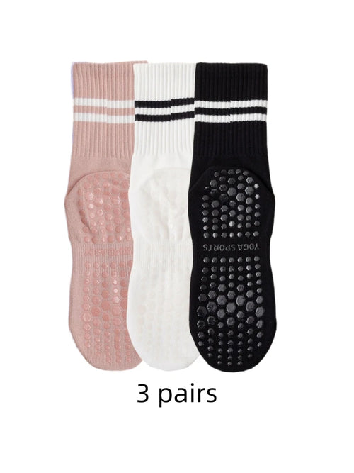 Grip Yoga Socks for Women - 3 Pairs, Non-Slip for Pilates & Barre